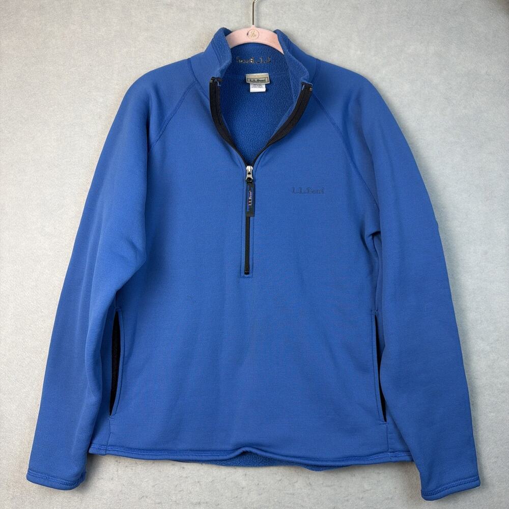 Vtg LL Bean Fleece 1/4 Zip Women’s Med Blue Jacket Pockets Active Layer USA Made